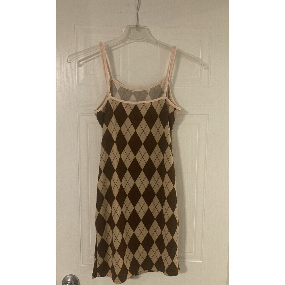 SHEIN Mini Dress Brown Argyle Bodycon Academia Lightweight Size L 8/10 Flirty - Picture 4 of 9